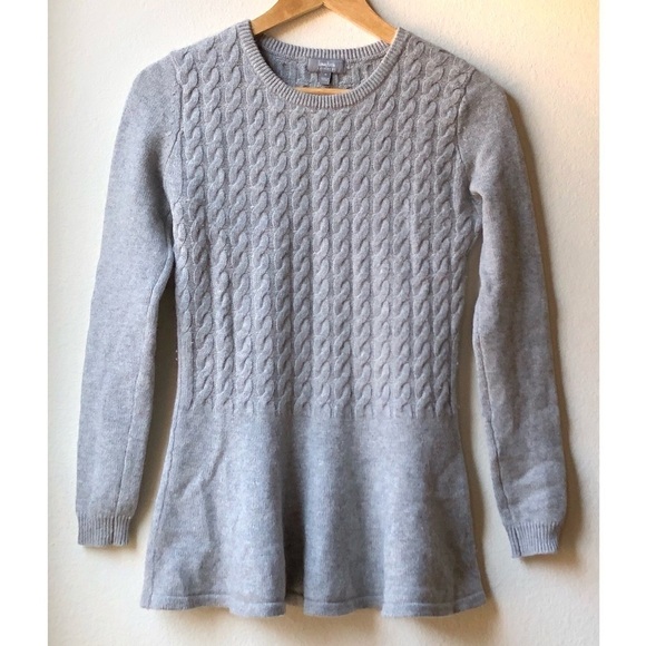 Neiman Marcus Cable knit Gray Peplum Sweater - S - Picture 1 of 11